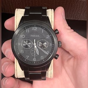 Women’s or Men’s black large face fossil watch stainless steel.